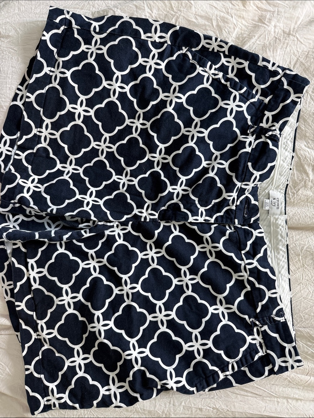 crown & ivy Navy and White Patterned Bermuda Shorts